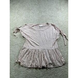 Ivy + Main Shirt Womens Small Pink Ruffle Hem Tie Sleeve Casual Boho Lightweight